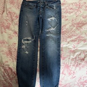 American Eagle Outfitters Distressed Straight Leg Jeans - Blue